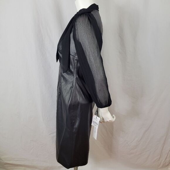 Calvin Klein Faux Leather Black Dress‎ Size 4 - Picture 2 of 10